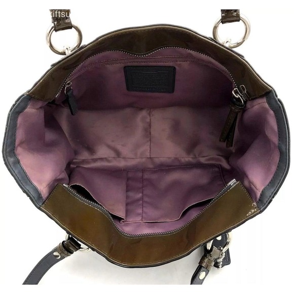 Coach Olive Green Patent Leather‎ Shoulder Bag Silver Hardware - Picture 6 of 8